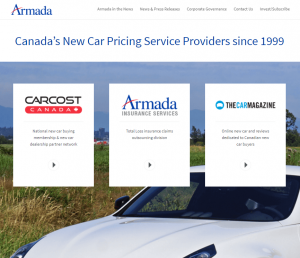 The new Armada Data Corporation website on January 7, 2021